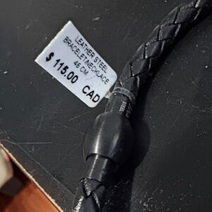 Men’s Unisex Black Leather Steel Necklace